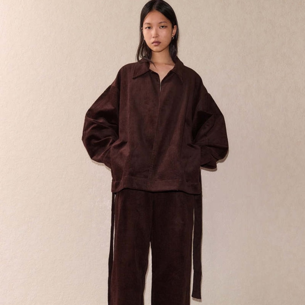 DEIJI STUDIOS Cord House Coat In Cedar Belted Slouchy Cozy Jacket FW 2023 NWT OS